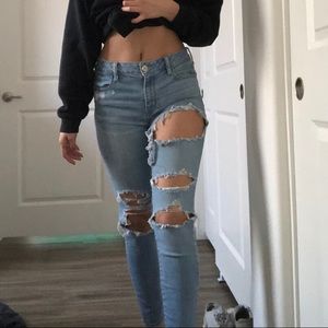 american eagle distressed light wash pants
